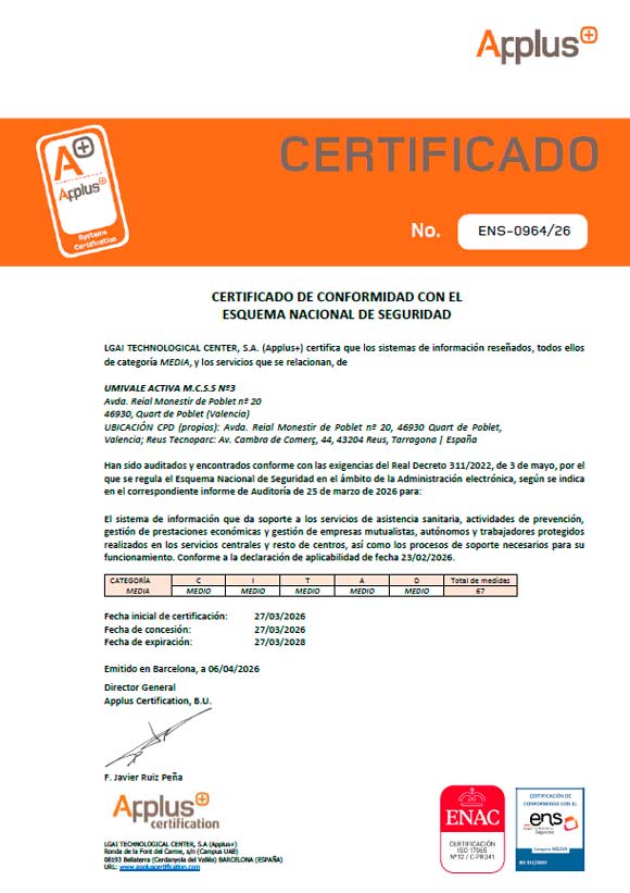 Certificado del Esquema Nacional de Seguridad